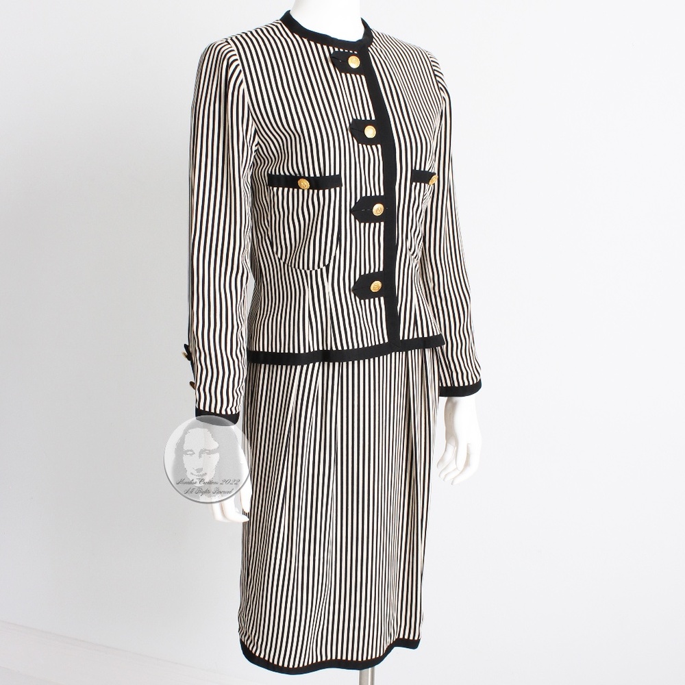 Albert Nipon Suit 2pc Jacket & Skirt Black White … - image 2